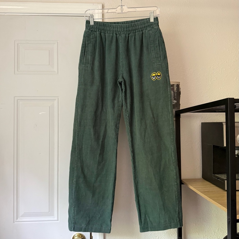 KROOKED skateboards zumiez green cotton corduroy straight leg elastic waist pant